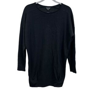 Topshop Womens Tunic Top Crew Neck Long Sleeves Cinched Pleated Hem Black SZ 6*